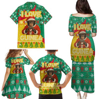 Guinea Christmas Family Matching Puletasi and Hawaiian Shirt with Santa Chimpanzee Heart Hands and Green Red Snowflake Pattern - Wonder Print Shop