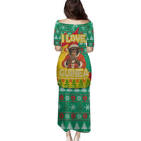 Guinea Christmas Family Matching Puletasi and Hawaiian Shirt with Santa Chimpanzee Heart Hands and Green Red Snowflake Pattern - Wonder Print Shop