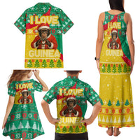 Guinea Christmas Family Matching Tank Maxi Dress and Hawaiian Shirt with Santa Chimpanzee Heart Hands and Green Red Snowflake Pattern - Wonder Print Shop