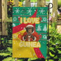 Guinea Christmas Garden Flag with Santa Chimpanzee Heart Hands and Green Red Snowflake Pattern - Wonder Print Shop
