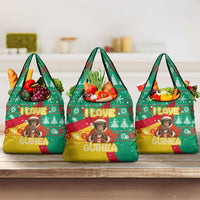 Guinea Christmas Grocery Bag with Santa Chimpanzee Heart Hands and Green Red Snowflake Pattern - Wonder Print Shop