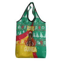 Guinea Christmas Grocery Bag with Santa Chimpanzee Heart Hands and Green Red Snowflake Pattern - Wonder Print Shop