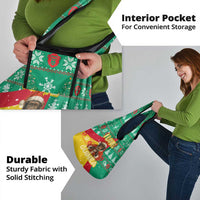 Guinea Christmas Grocery Bag with Santa Chimpanzee Heart Hands and Green Red Snowflake Pattern - Wonder Print Shop