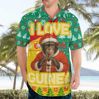 Guinea Christmas Hawaiian Shirt with Santa Chimpanzee Heart Hands and Green Red Snowflake Pattern - Wonder Print Shop