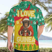 Guinea Christmas Hawaiian Shirt with Santa Chimpanzee Heart Hands and Green Red Snowflake Pattern - Wonder Print Shop