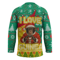 Guinea Christmas Hockey Jersey with Santa Chimpanzee Heart Hands and Green Red Snowflake Pattern - Wonder Print Shop