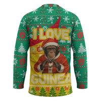 Guinea Christmas Hockey Jersey with Santa Chimpanzee Heart Hands and Green Red Snowflake Pattern - Wonder Print Shop