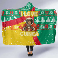 Guinea Christmas Hooded Blanket with Santa Chimpanzee Heart Hands and Green Red Snowflake Pattern - Wonder Print Shop