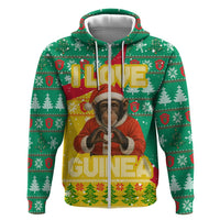 Guinea Christmas Hoodie with Santa Chimpanzee Heart Hands and Green Red Snowflake Pattern - Wonder Print Shop