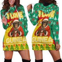 Guinea Christmas Hoodie Dress with Santa Chimpanzee Heart Hands and Green Red Snowflake Pattern - Wonder Print Shop