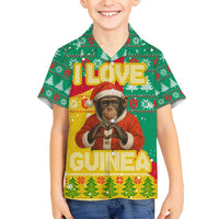 Guinea Christmas Kid Hawaiian Shirt with Santa Chimpanzee Heart Hands and Green Red Snowflake Pattern - Wonder Print Shop
