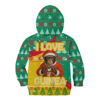 Guinea Christmas Kid Hoodie with Santa Chimpanzee Heart Hands and Green Red Snowflake Pattern - Wonder Print Shop