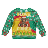 Guinea Christmas Kid Ugly Christmas Sweater with Santa Chimpanzee Heart Hands and Green Red Snowflake Pattern - Wonder Print Shop