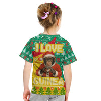 Guinea Christmas Kid T Shirt with Santa Chimpanzee Heart Hands and Green Red Snowflake Pattern - Wonder Print Shop