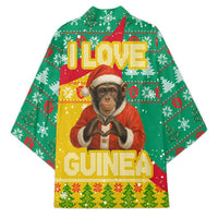 Guinea Christmas Kimono with Santa Chimpanzee Heart Hands and Green Red Snowflake Pattern - Wonder Print Shop