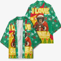 Guinea Christmas Kimono with Santa Chimpanzee Heart Hands and Green Red Snowflake Pattern - Wonder Print Shop