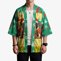 Guinea Christmas Kimono with Santa Chimpanzee Heart Hands and Green Red Snowflake Pattern - Wonder Print Shop