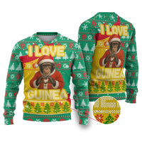 Guinea Christmas Ugly Christmas Sweater with Santa Chimpanzee Heart Hands and Green Red Snowflake Pattern - Wonder Print Shop