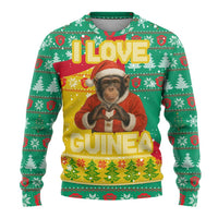 Guinea Christmas Ugly Christmas Sweater with Santa Chimpanzee Heart Hands and Green Red Snowflake Pattern - Wonder Print Shop