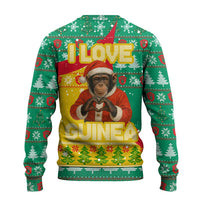 Guinea Christmas Ugly Christmas Sweater with Santa Chimpanzee Heart Hands and Green Red Snowflake Pattern - Wonder Print Shop