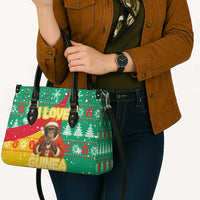 Guinea Christmas Leather Bag with Santa Chimpanzee Heart Hands and Green Red Snowflake Pattern - Wonder Print Shop
