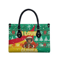 Guinea Christmas Leather Bag with Santa Chimpanzee Heart Hands and Green Red Snowflake Pattern - Wonder Print Shop