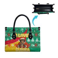 Guinea Christmas Leather Bag with Santa Chimpanzee Heart Hands and Green Red Snowflake Pattern - Wonder Print Shop