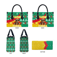Guinea Christmas Leather Bag with Santa Chimpanzee Heart Hands and Green Red Snowflake Pattern - Wonder Print Shop