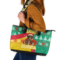 Guinea Christmas Leather Tote Bag with Santa Chimpanzee Heart Hands and Green Red Snowflake Pattern - Wonder Print Shop