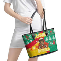 Guinea Christmas Leather Tote Bag with Santa Chimpanzee Heart Hands and Green Red Snowflake Pattern - Wonder Print Shop