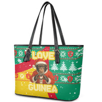 Guinea Christmas Leather Tote Bag with Santa Chimpanzee Heart Hands and Green Red Snowflake Pattern - Wonder Print Shop