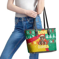 Guinea Christmas Leather Tote Bag with Santa Chimpanzee Heart Hands and Green Red Snowflake Pattern - Wonder Print Shop
