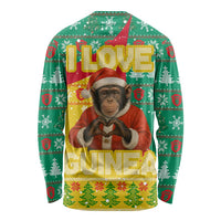 Guinea Christmas Long Sleeve Shirt with Santa Chimpanzee Heart Hands and Green Red Snowflake Pattern - Wonder Print Shop