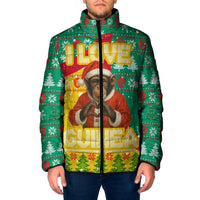 Guinea Christmas Padded Jacket with Santa Chimpanzee Heart Hands and Green Red Snowflake Pattern - Wonder Print Shop