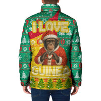 Guinea Christmas Padded Jacket with Santa Chimpanzee Heart Hands and Green Red Snowflake Pattern - Wonder Print Shop