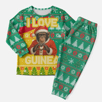 Guinea Christmas Pajama Set with Santa Chimpanzee Heart Hands and Green Red Snowflake Pattern - Wonder Print Shop