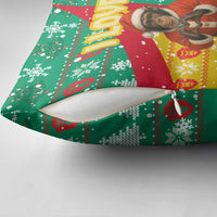 Guinea Christmas Pillow Cover with Santa Chimpanzee Heart Hands and Green Red Snowflake Pattern - Wonder Print Shop