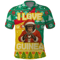 Guinea Christmas Polo Shirt with Santa Chimpanzee Heart Hands and Green Red Snowflake Pattern - Wonder Print Shop