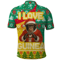 Guinea Christmas Polo Shirt with Santa Chimpanzee Heart Hands and Green Red Snowflake Pattern - Wonder Print Shop
