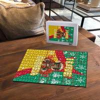 Guinea Christmas Puzzle with Santa Chimpanzee Heart Hands and Green Red Snowflake Pattern - Wonder Print Shop