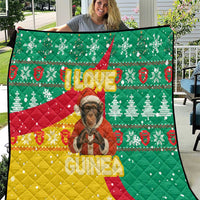 Guinea Christmas Quilt with Santa Chimpanzee Heart Hands and Green Red Snowflake Pattern - Wonder Print Shop