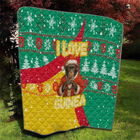 Guinea Christmas Quilt with Santa Chimpanzee Heart Hands and Green Red Snowflake Pattern - Wonder Print Shop