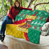 Guinea Christmas Quilt with Santa Chimpanzee Heart Hands and Green Red Snowflake Pattern - Wonder Print Shop