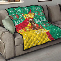 Guinea Christmas Quilt with Santa Chimpanzee Heart Hands and Green Red Snowflake Pattern - Wonder Print Shop