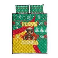 Guinea Christmas Quilt Bed Set with Santa Chimpanzee Heart Hands and Green Red Snowflake Pattern - Wonder Print Shop