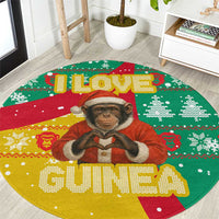 Guinea Christmas Round Carpet with Santa Chimpanzee Heart Hands and Green Red Snowflake Pattern - Wonder Print Shop