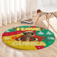 Guinea Christmas Round Carpet with Santa Chimpanzee Heart Hands and Green Red Snowflake Pattern - Wonder Print Shop