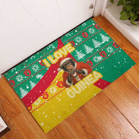 Guinea Christmas Rubber Doormat with Santa Chimpanzee Heart Hands and Green Red Snowflake Pattern - Wonder Print Shop
