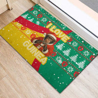 Guinea Christmas Rubber Doormat with Santa Chimpanzee Heart Hands and Green Red Snowflake Pattern - Wonder Print Shop
