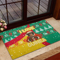 Guinea Christmas Rubber Doormat with Santa Chimpanzee Heart Hands and Green Red Snowflake Pattern - Wonder Print Shop
